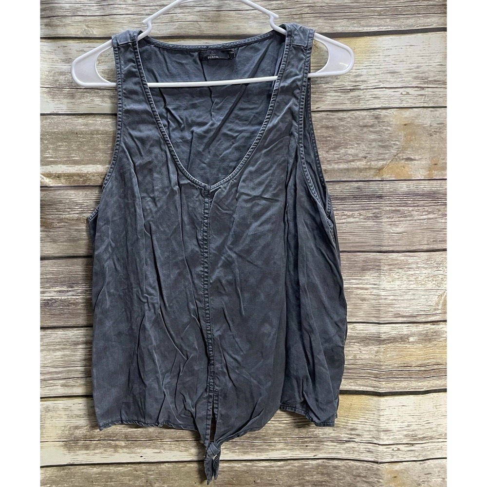 Prana Tank Top Women's Large Gray McKenzie Tencel Chambray Front Tie Lightweight